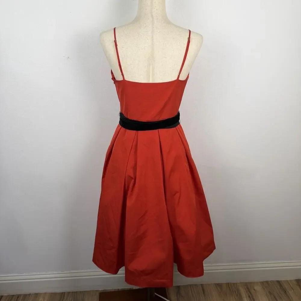 J. Crew Red Spaghetti Strap Pleated Cocktail Taffeta Dress Size 6 Fit & Flare
